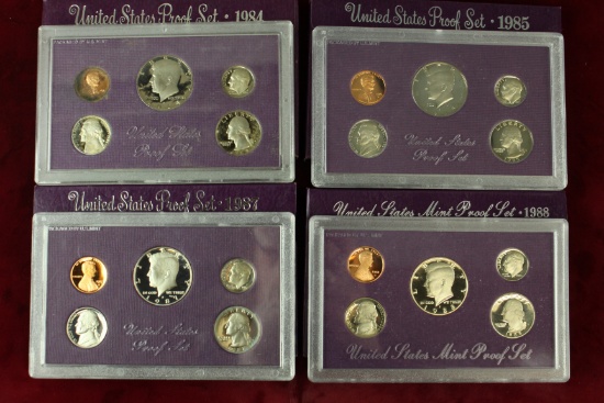 4 U.S. Mint Proof Sets - 1984,1985,1987,1988
