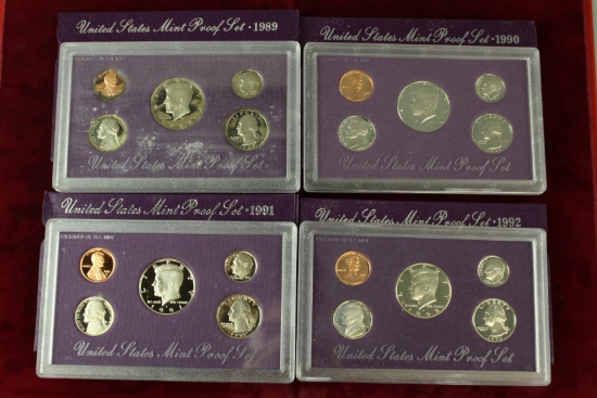 4 U.S. Mint Proof Sets - 1989,1990,1991,1992