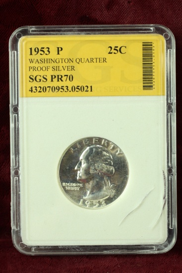 1953 P Washington Silver Proof Quarter, SGS PR70