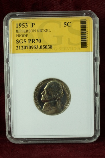 1953 P Jefferson Nickel Proof, SGS PR70