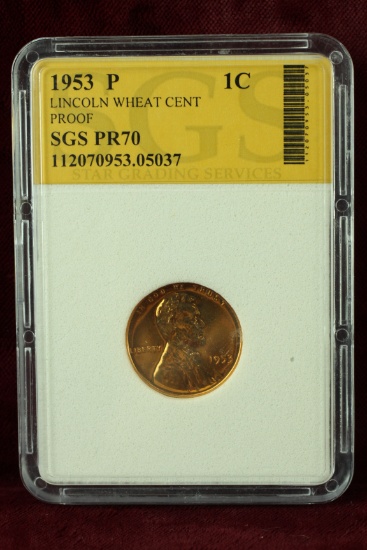 1953 P Lincoln Wheat Cent Proof, SGS PR70