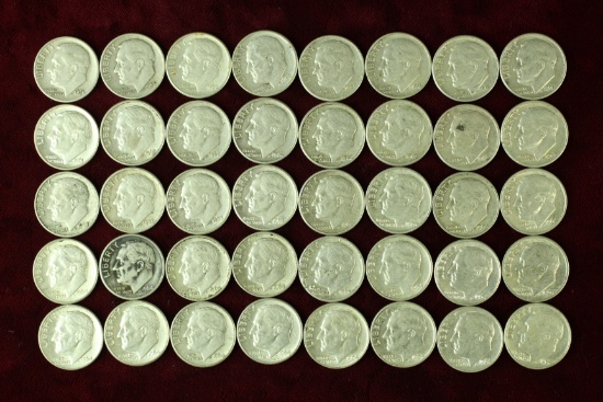 40 Roosevelt Silver Dimes, various dates/mints