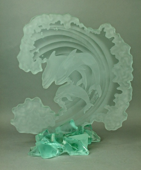 Glass "Dolphins in Surf II" Sculpture, #8 of 50