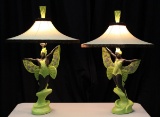 Pair of Stern Industries Chalkware Butterfly Dancers Table Lamps, Ca. 1952