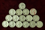 16 Washington Silver Quarters, various dates/mints