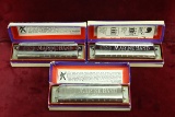 3 M. Hohner Marine Band Harmonicas, Key of D, F & G