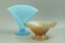 Fenton Thumbprint Ruffled Edge Vase & Carnival Glass Bowl - Compote