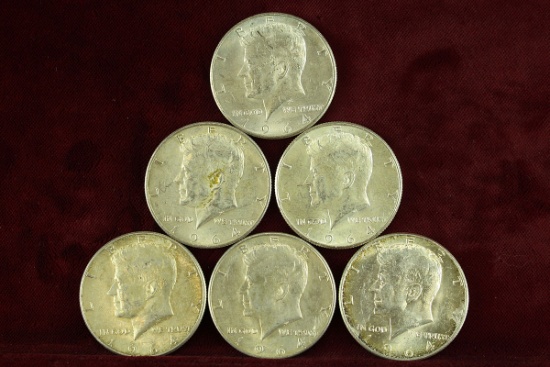 6 1964 Kennedy Half Dollars 90% Silver