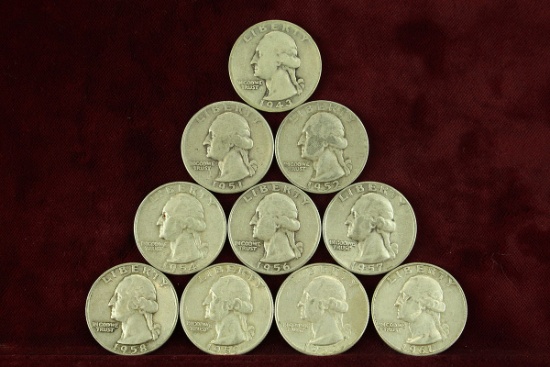 10  Washington Silver Quarters various dates/mints