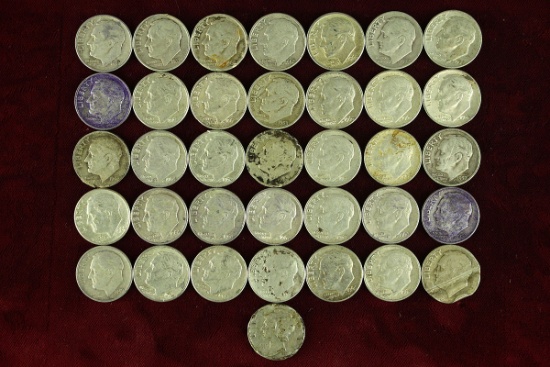 35 Roosevelt Silver Dimes + 1 Mercury Silver Dime