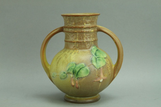 Vintage Roseville Pottery Brown Fuchsia Flower Vase USA 891-6