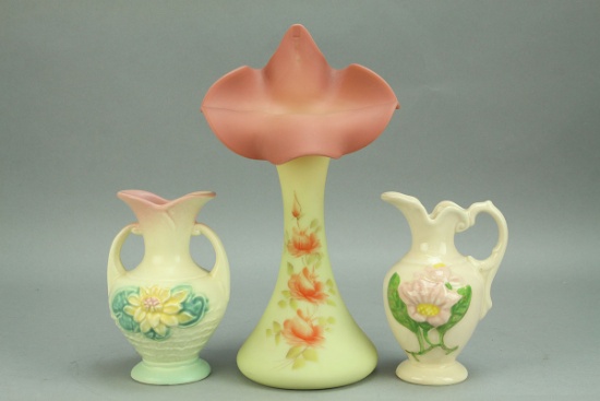 Hand Painted Burmese Rose Vase, Hull Vase & Pitcher