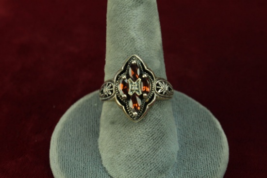 Silver Ring w/ 4 Faceted Stones, Sz. 9