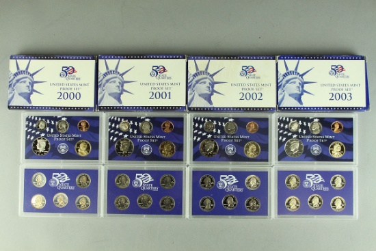 4 U.S. Mint Proof Sets; 2000, 2001, 2002, 2003