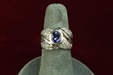 14k Gold Ring w/ Sapphire Colored Stone, Sz. 5.5, 8.6 Grams