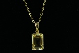 14k Gold Pendant w/ Large Faceted Stone & 14k Chain