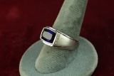 Silver Ring w/ Sapphire Colored Stone, Sz. 10