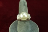 Silver Pearl Ring, Sz. 8
