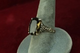 Silver Ring w/ Large Amber Colored Stone, Sz. 9