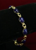 14k Gold Bracelet w/ Lapis Colored Stones, 13.7 Grams
