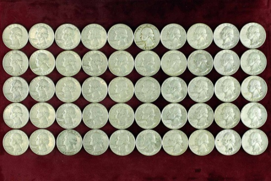 50 1964 Washington Silver Quarters; various mints