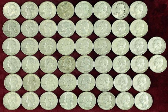 50 1964 Washington Silver Quarters; various mints