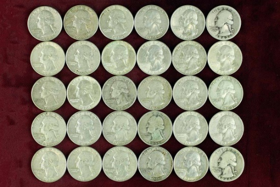 30 Washington Silver Quarters; various dates/mints