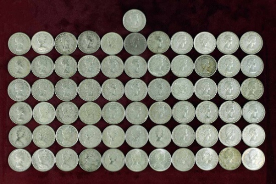 67 Elizabeth II Canadian Dimes w/Silver content, various dates