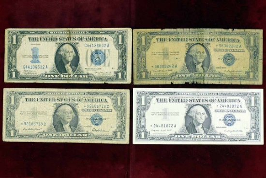 1934 $1Funny Back Silver Certificate + 3 1957 Silver Certificates Star Notes