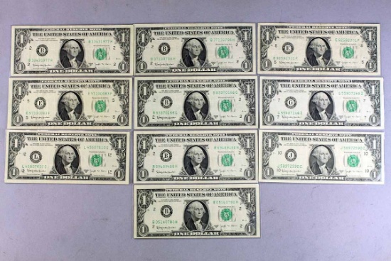 10 $1 Federal Reserve Barr Notes