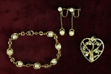 14k Pendant, Bracelet, Earrings w/ Pearls; 18.7 Grams