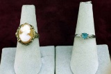 10K Gold Cameo & Blue Stone Rings, Sz. 7, 4.4 Grams