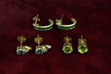 3 Pair 14k Earrings, Green & Blue Stones, 4.7 Grams