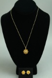 14k Gold Citrine Pendant & Chain w/ 10k Earrings