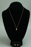 14k Gold Pendant w/ Chain & Earrings - Yellow Gemstones, 2.6 Grams