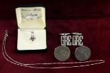 Sterling Silver Cuff Links, Bowling Tie Tack & Chain