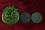 Carved Jade-Jadeite Dragon & 2 Carved Items