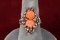 Silver Colored Ring w/ Coral Type Floral Stones, Sz. 7