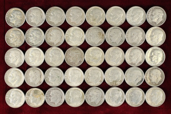 40 Roosevelt Silver Dimes; various dates/mints