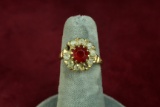 10k Gold Ring W/ Ruby Colored Center Stone, Sz. 4.5
