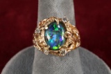 Ladies 14k Fire Opal & Diamond Ring, Sz. 8.25, 11 Grams