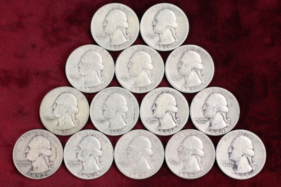 14 - Washington Silver Quarters; various dates/mints