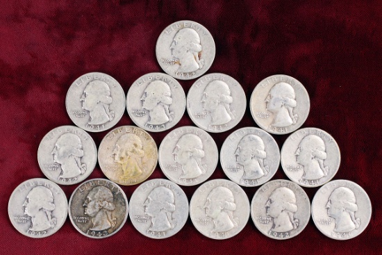 16 - Washington Silver Quarters; various dates/mints