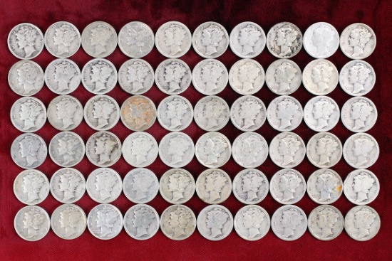 60 - Mercury Silver Dimes; various dates/mints