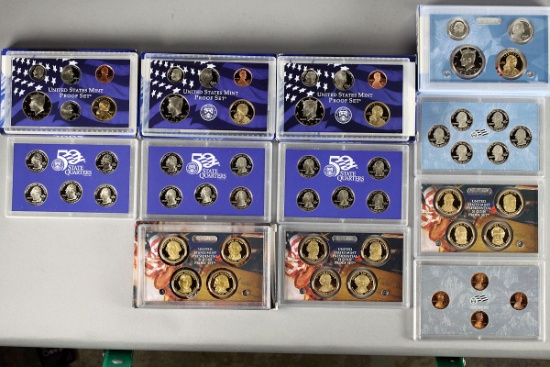 4 US Mint Proof Sets; 2005,2007 w/$1 proof set,2008, 2009