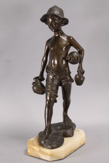 "Fishing Boy with Water Jugs" Bronze, De Martino