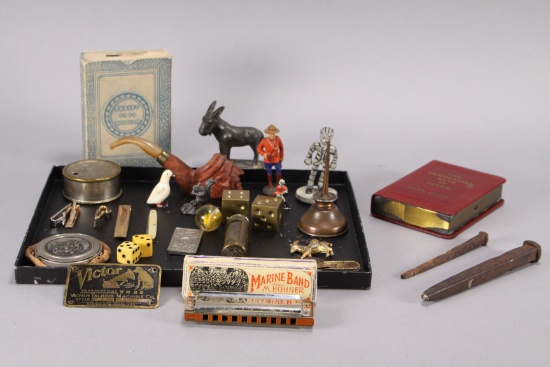 Coin Banks,  Dice, Hohner Harmonica, Pipe & More