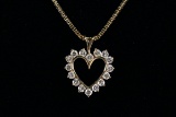 14k Gold & Diamond Heart Pendant w/ 14k Gold Chain, 5.3 Grams