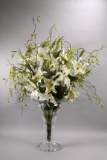 Faux Flower Arrangement in Crystal Vase