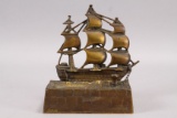 Brass Finished Ship Ink Well